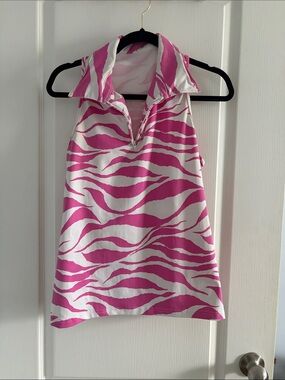 Tzu Tzu Pink and White Zebra Print Golf Tank Top